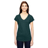 Anvil Women's Heather Dark Green Triblend V-Neck T-Shirt