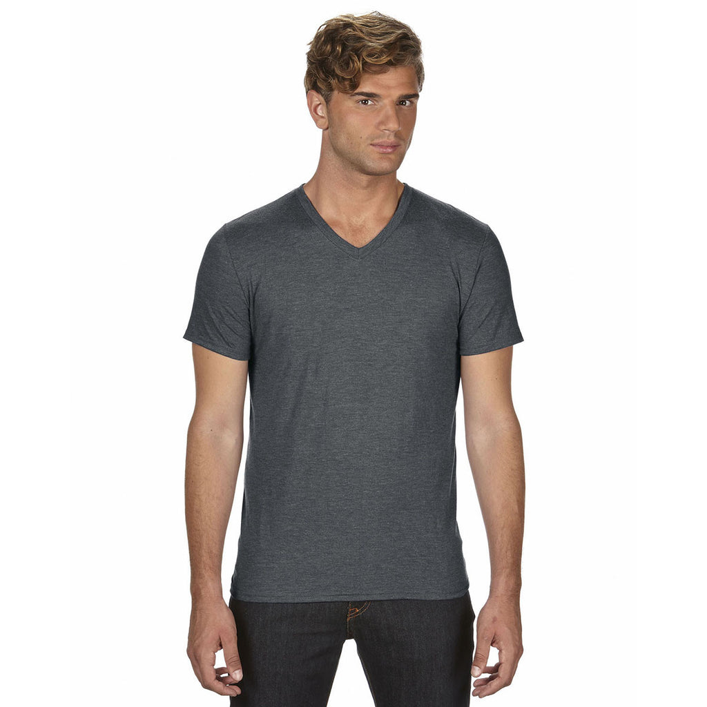 Anvil Men's Heather Dark Grey Triblend V-Neck T-Shirt