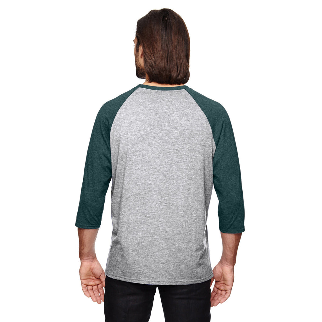Anvil Men's Heather Grey/Heather Dark Green Triblend 3/4-Sleeve Raglan