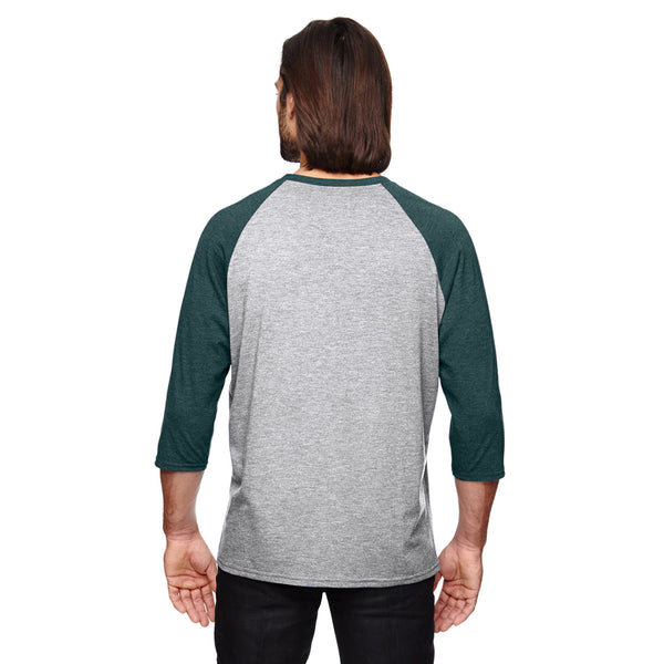 Anvil Men's Heather Grey/Heather Dark Green Triblend 3/4-Sleeve Raglan