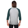 Anvil Men's Heather Grey/Heather Dark Green Triblend 3/4-Sleeve Raglan