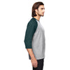 Anvil Men's Heather Grey/Heather Dark Green Triblend 3/4-Sleeve Raglan