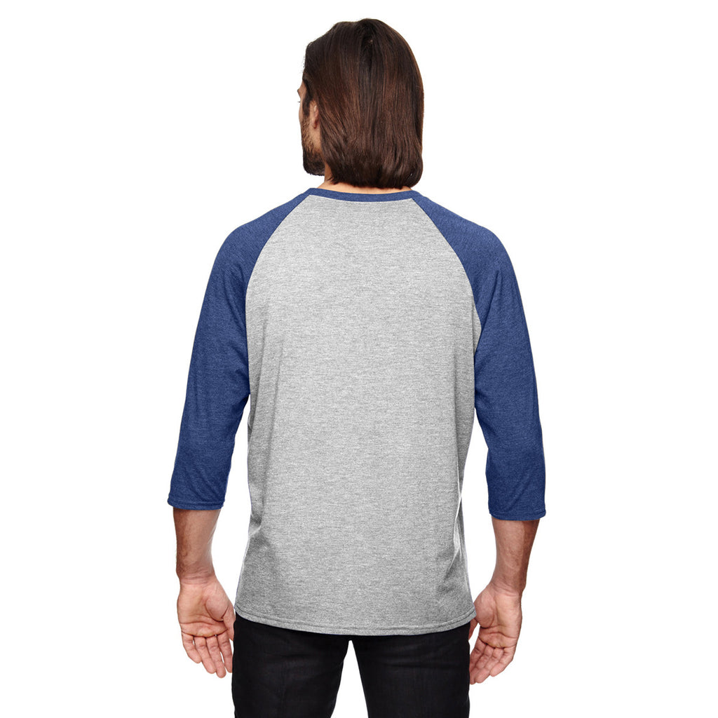 Anvil Men's Heather Grey/True Heather Blue Triblend 3/4-Sleeve Raglan T-Shirt