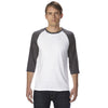 Anvil Men's White/True Heather Dark Grey Triblend 3/4-Sleeve Raglan T-Shirt