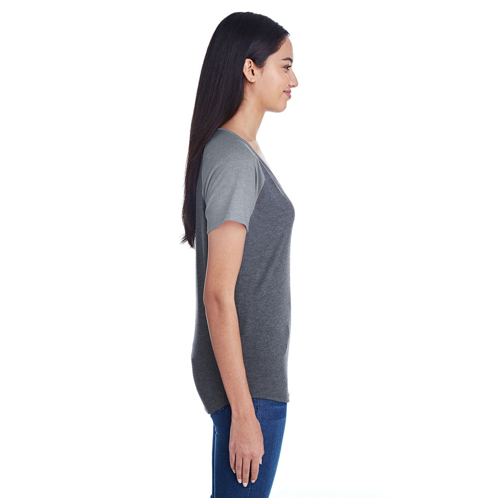 Anvil Women's Heather Grey/Heather Graphite Tri-Blend Raglan T-Shirt