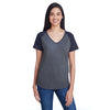 Anvil Women's Heather Grey/Heather Navy Tri-Blend Raglan T-Shirt