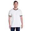 LAT Men's White/Black Soccer Ringer Fine Jersey T-Shirt
