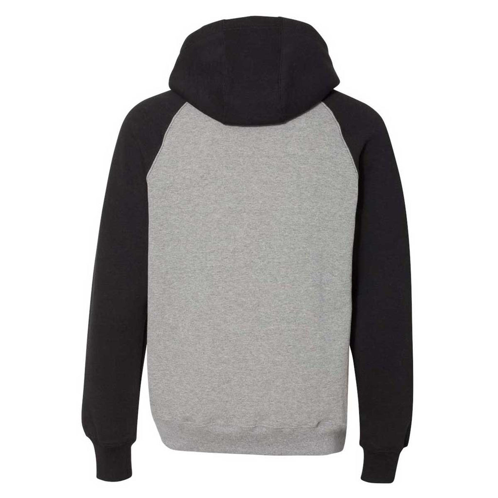 Russell Athletic Men's Oxford/Black Dri Power Colorblock Raglan Hooded Sweatshirt