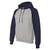 Russell Athletic Men's Oxford/Navy Dri Power Colorblock Raglan Hooded Sweatshirt