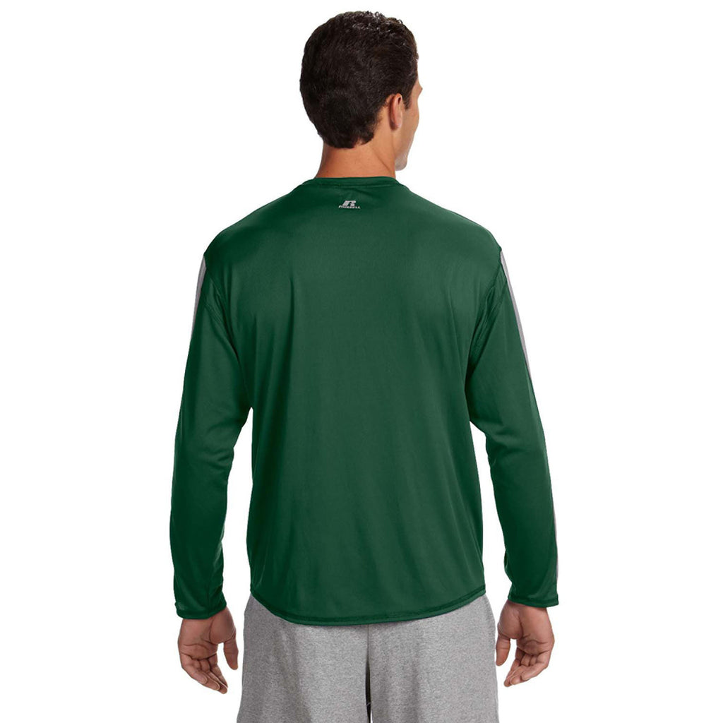 Russell Athletic Men's Dark Green/Steel Long-Sleeve Performance T-Shirt