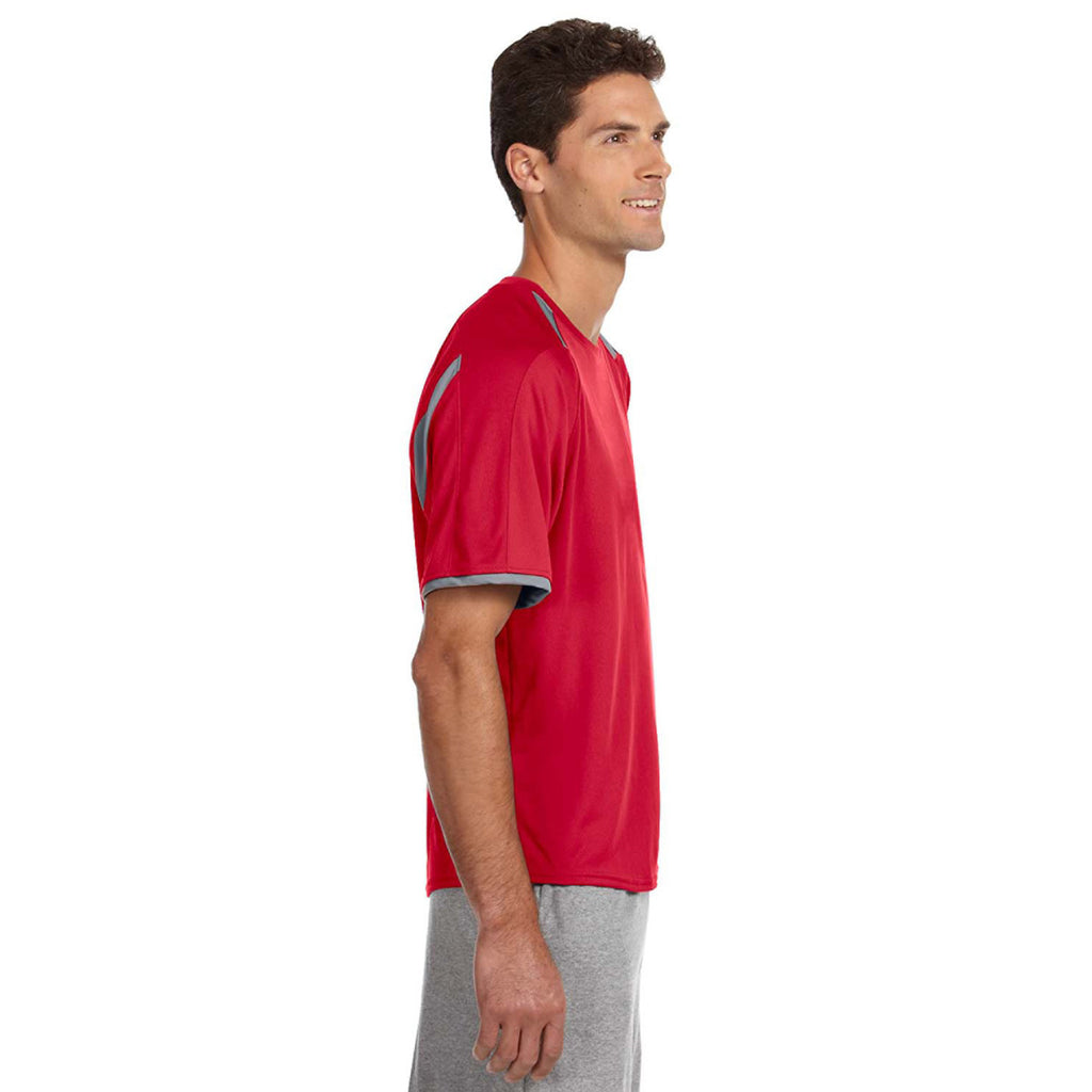 Russell Athletic Men's True Red/Rock Dri-Power T-Shirt with Colorblock Inserts