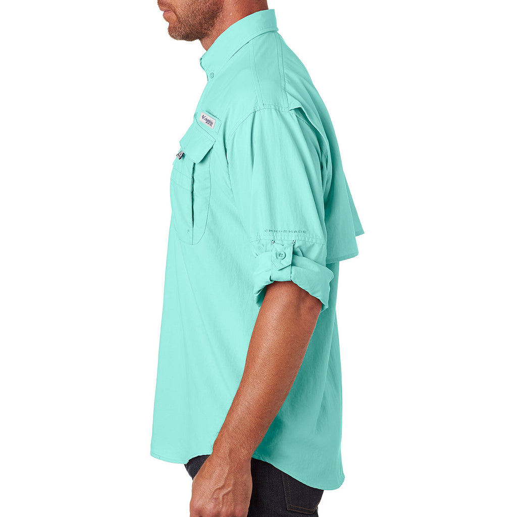 Columbia Men's Bahama Icon Long Sleeve Shirt, White/Gulf Stream