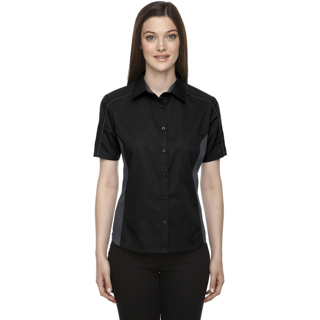 North End Women's Black Fuse Colorblock Twill Shirt