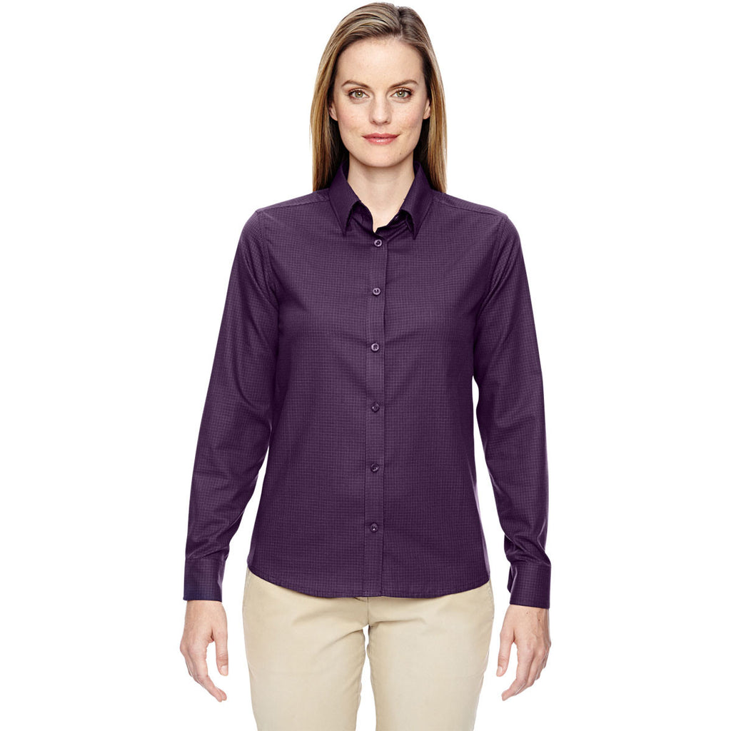 North End Women's Mulberry Purple Paramount Wrinkle-Resistant Twill Checkered Shirt