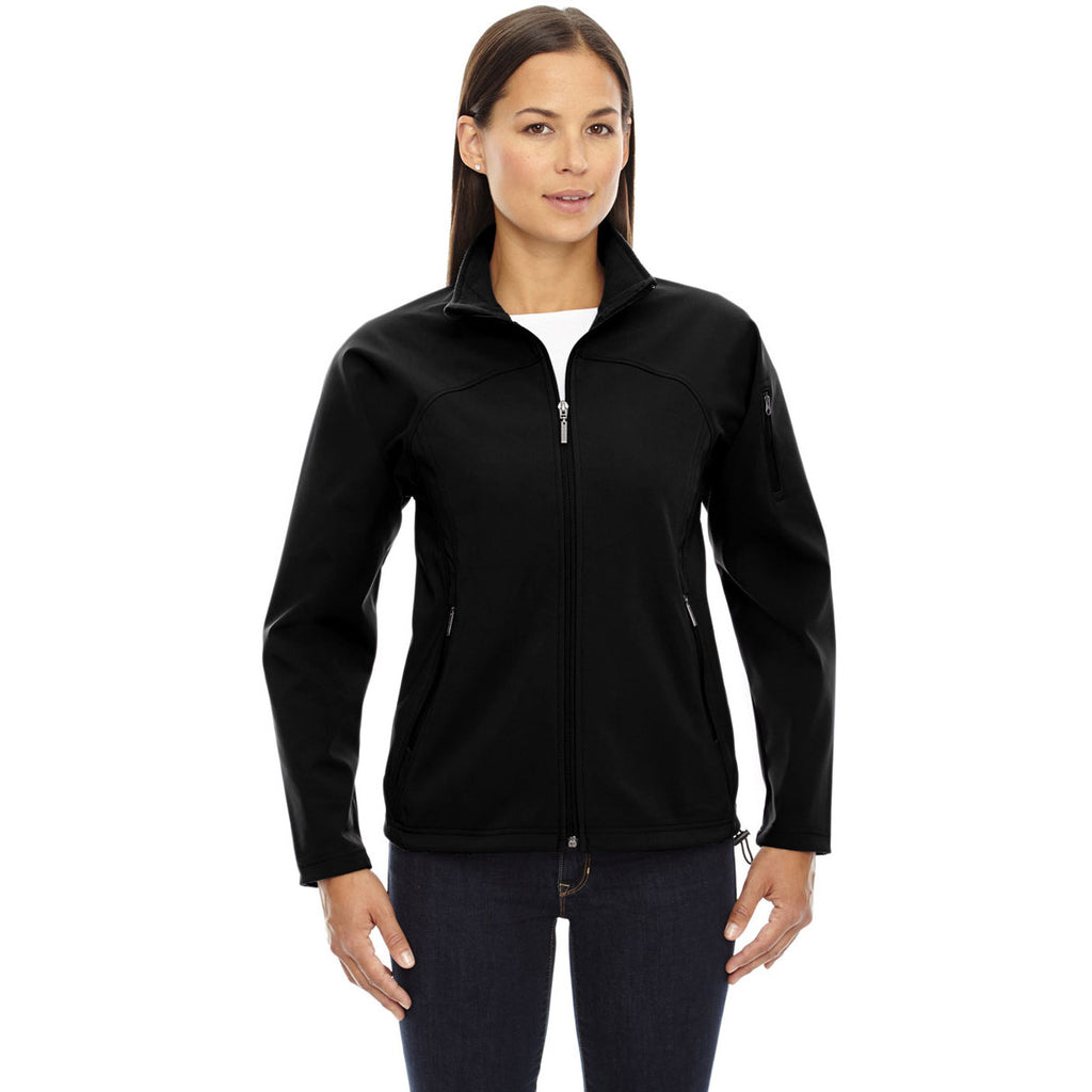 North End Women's Black Three-Layer Fleece Bonded Performance Soft Shell Jacket