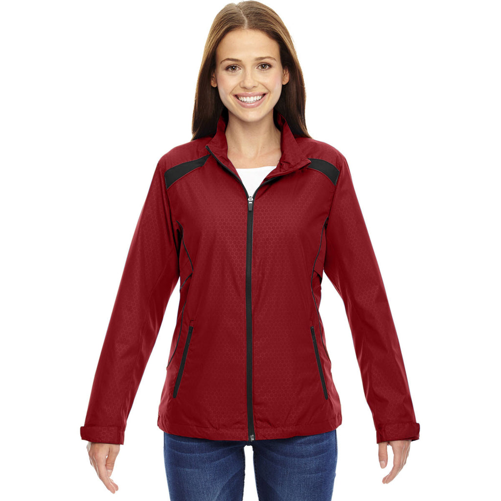 North End Women's Classic Red Tempo Lightweight Recycled Polyester Jacket with Embossed Print