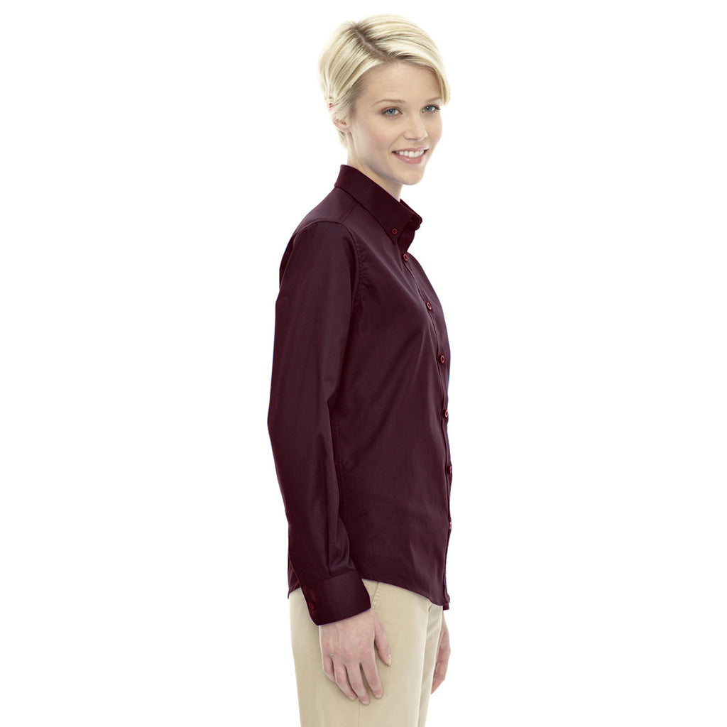Core 365 Women's Burgundy Operate Long-Sleeve Twill Shirt