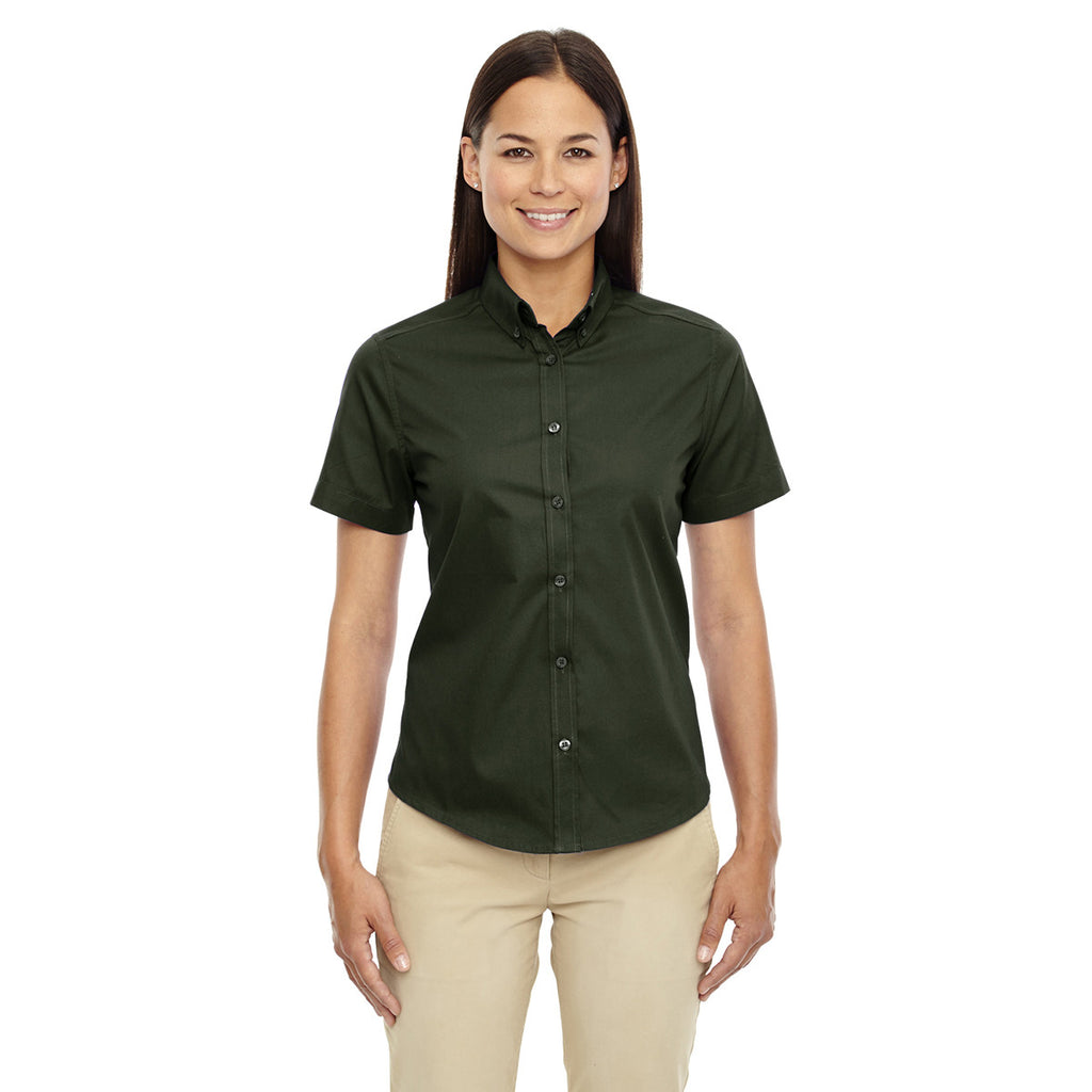 Core 365 Women's Forest Green Optimum Short-Sleeve Twill Shirt