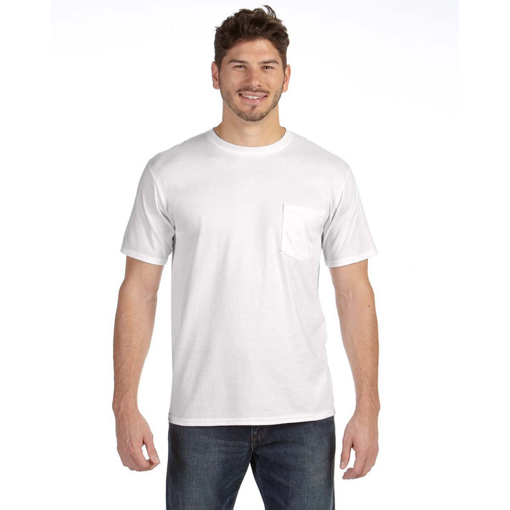 Anvil Men's White Midweight Pocket T-Shirt