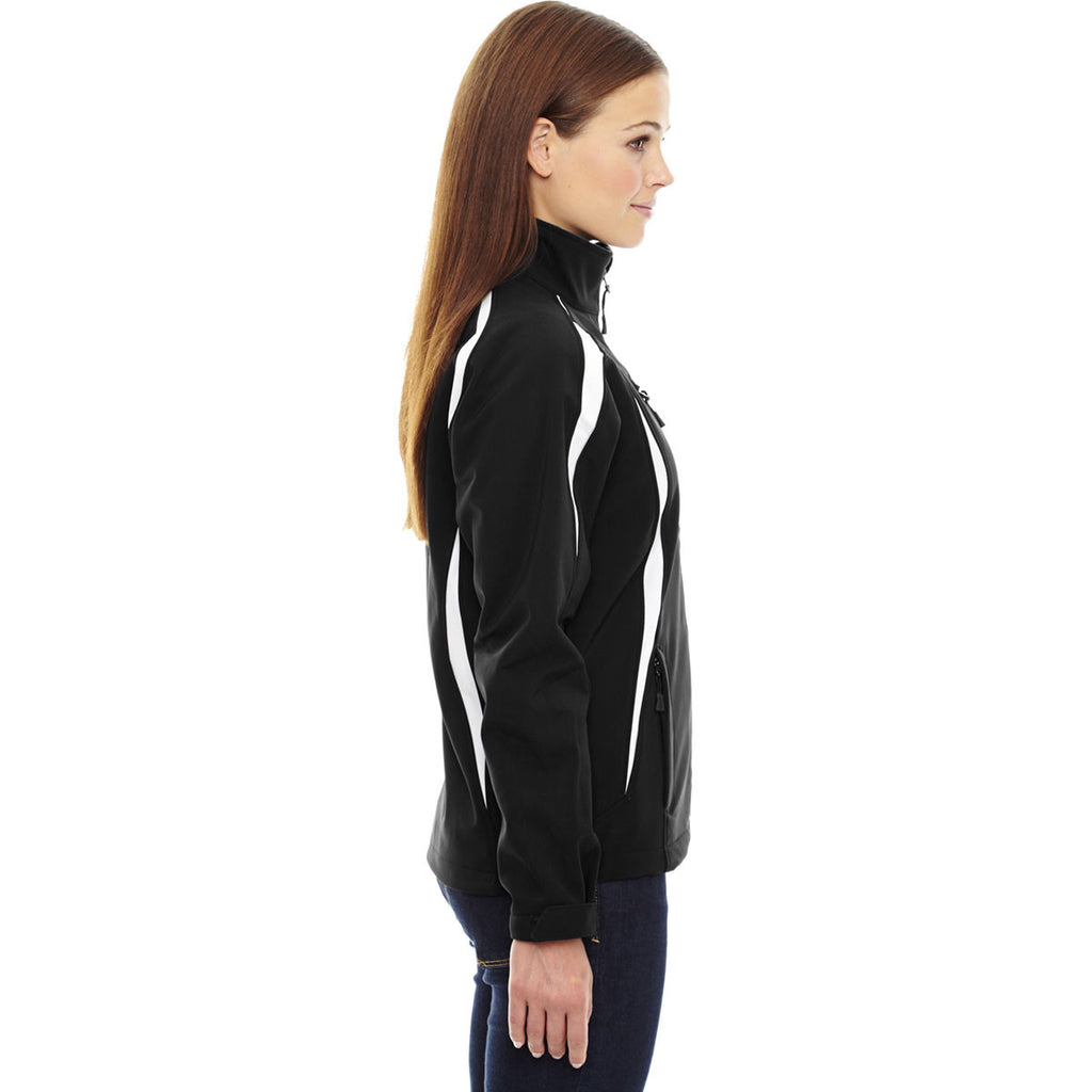 North End Women's Black Enzo Colorblocked Three-Layer Fleece Bonded Soft Shell Jacket