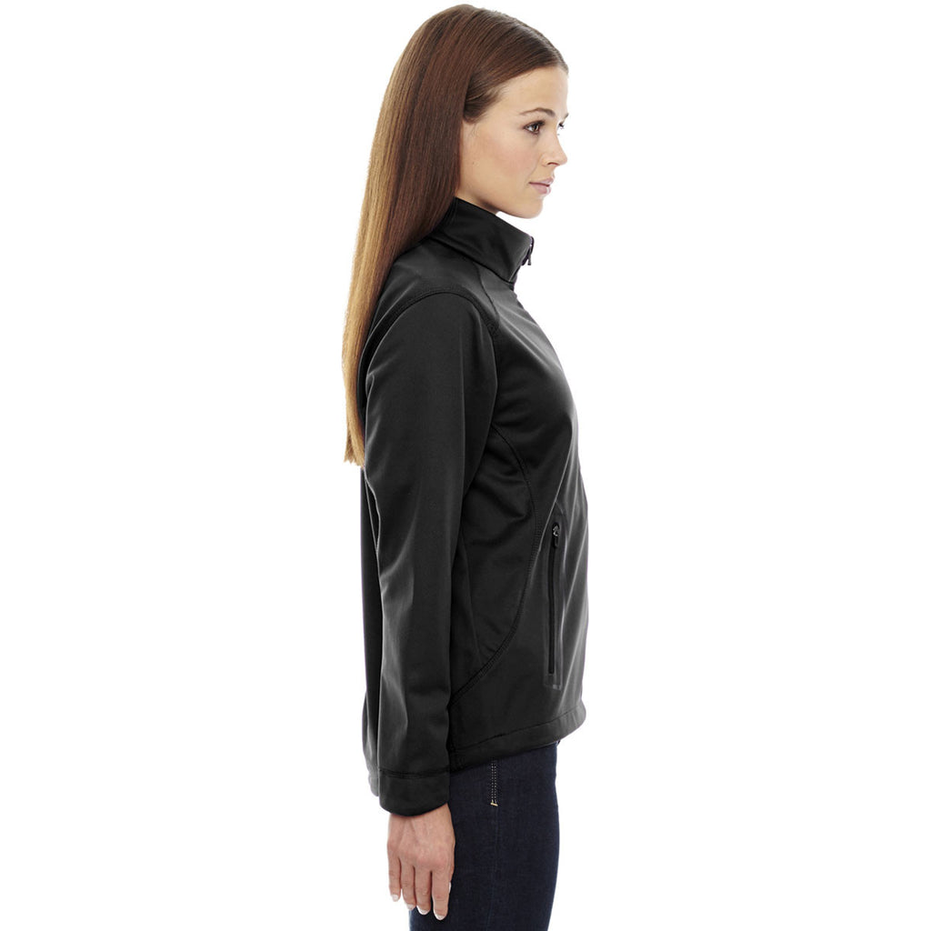 North End Women's Black Splice Soft Shell Jacket with Laser Welding