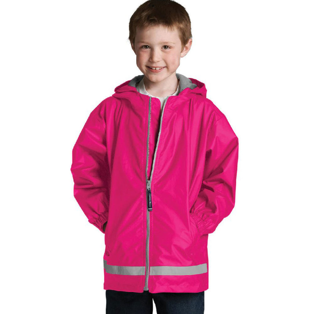 Charles River Youth Hot Pink/Reflective New Englander Rain Jacket