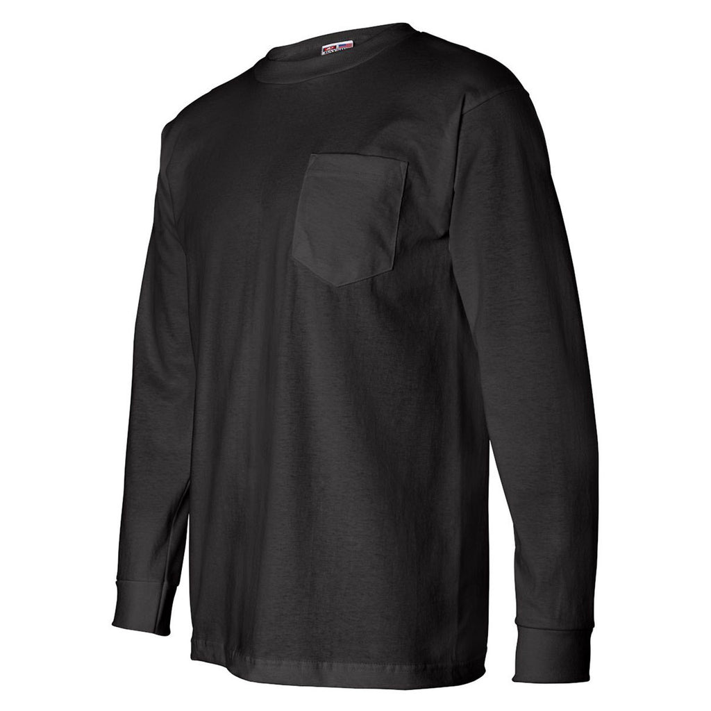 Bayside Men's Black USA-Made Long Sleeve T-Shirt with Pocket