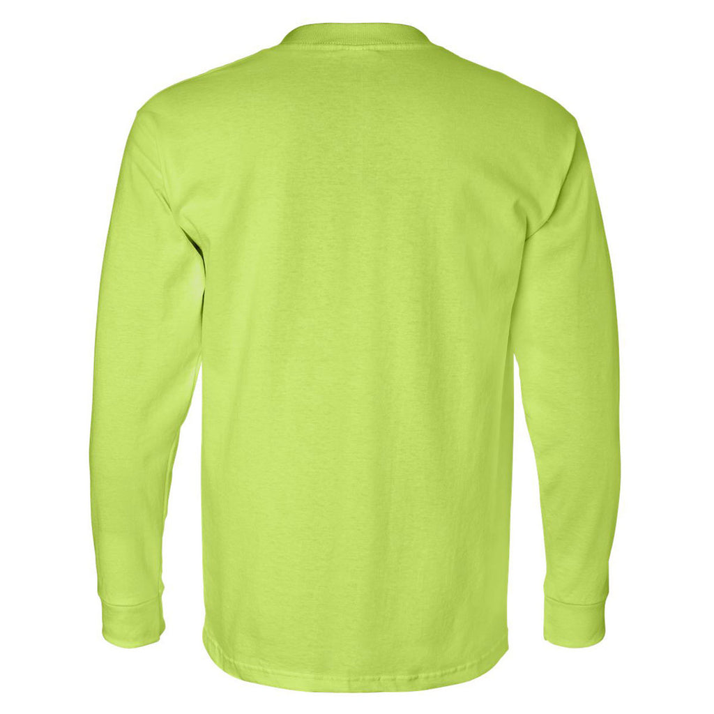 Bayside Men's Lime Green USA-Made Long Sleeve T-Shirt with Pocket