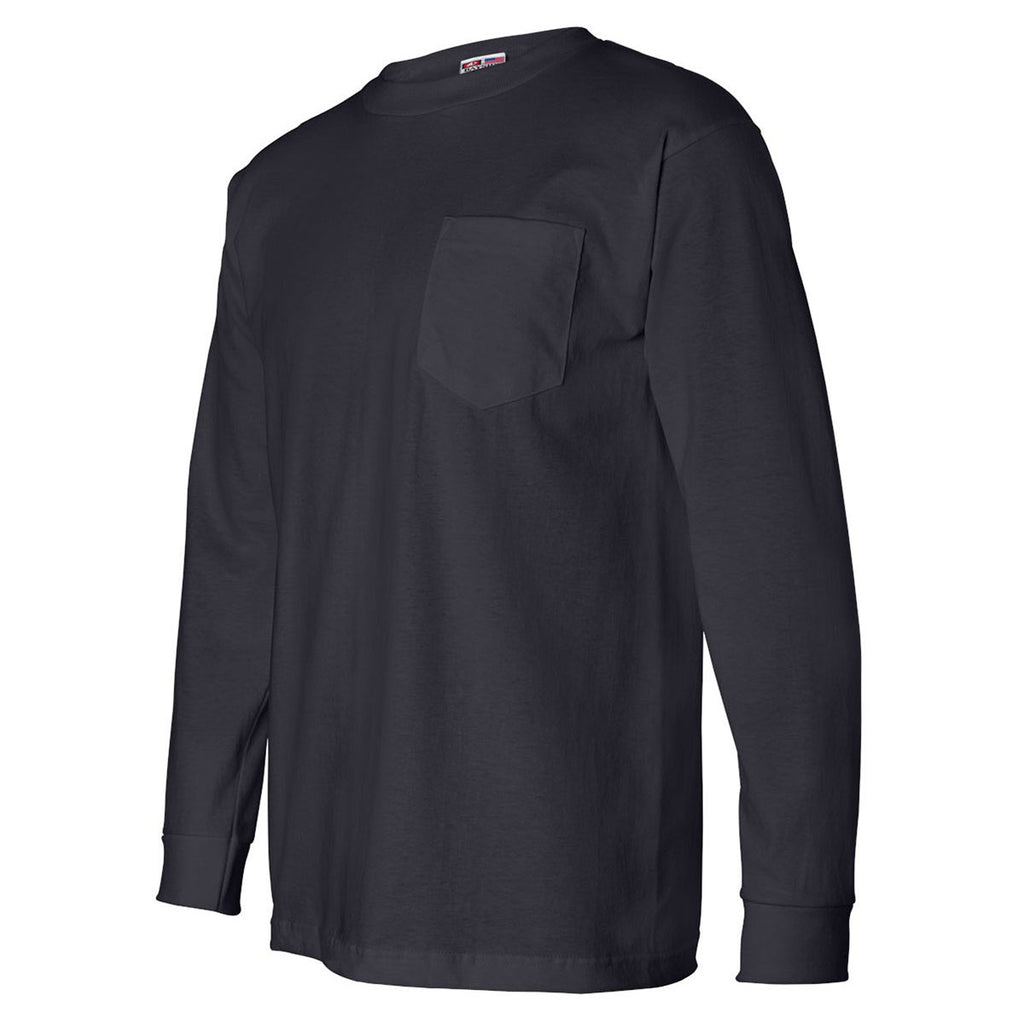 Bayside Men's Navy USA-Made Long Sleeve T-Shirt with Pocket