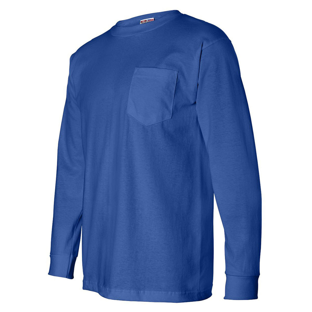 Bayside Men's Royal Blue USA-Made Long Sleeve T-Shirt with Pocket