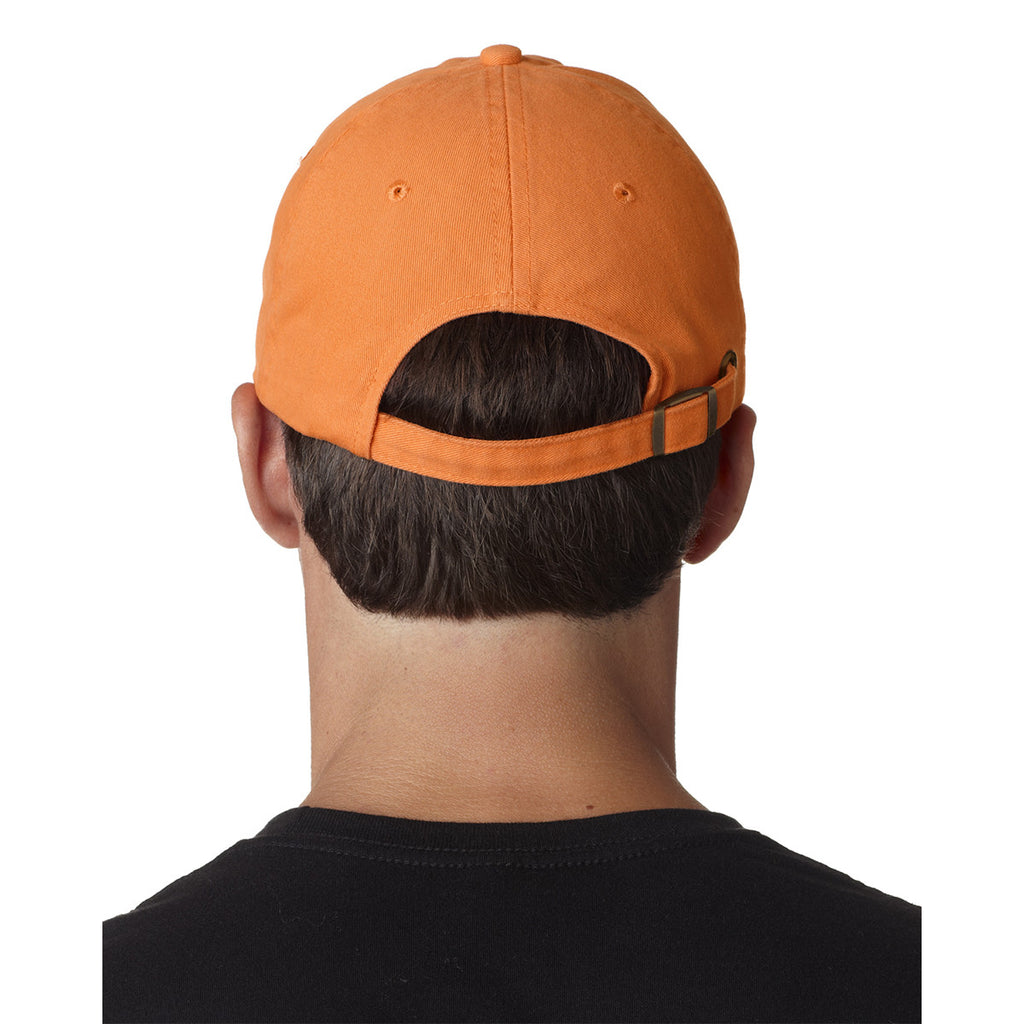 UltraClub Men's Tangerine/Navy Classic Cut Brushed Cotton Twill Unstructured Sandwich Cap