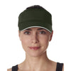 UltraClub Women's Forest Green/White Classic Cut Brushed Cotton Twill Sandwich Visor