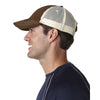 UltraClub Men's Brown/Stone Classic Cut Brushed Cotton Twill Unstructured Trucker Cap
