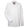 UltraClub Men's White Cool & Dry Long-Sleeve Mesh Pique Polo