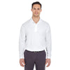 UltraClub Men's White Cool & Dry Long-Sleeve Mesh Pique Polo