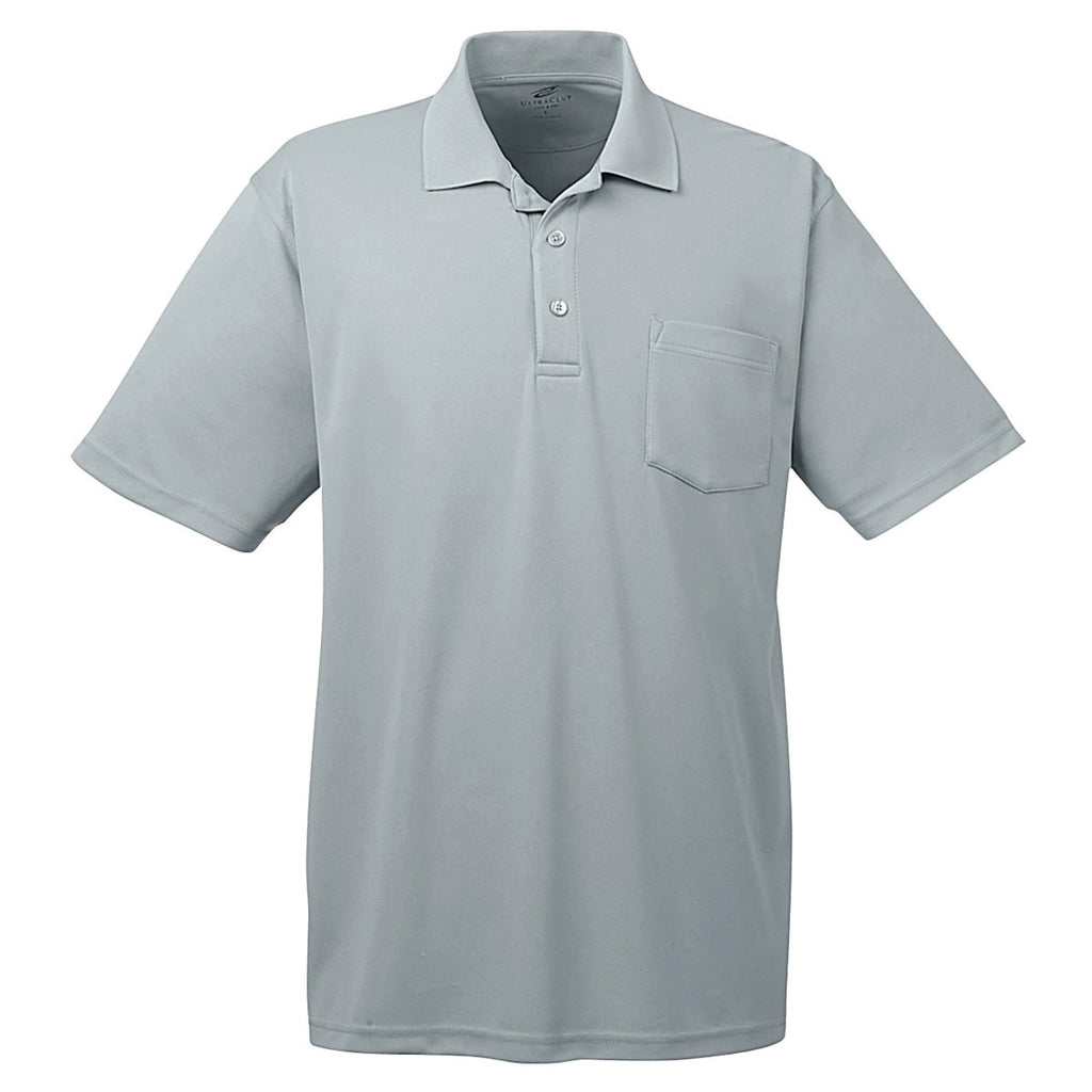 UltraClub Men's Silver Cool & Dry Mesh Pique Polo with Pocket