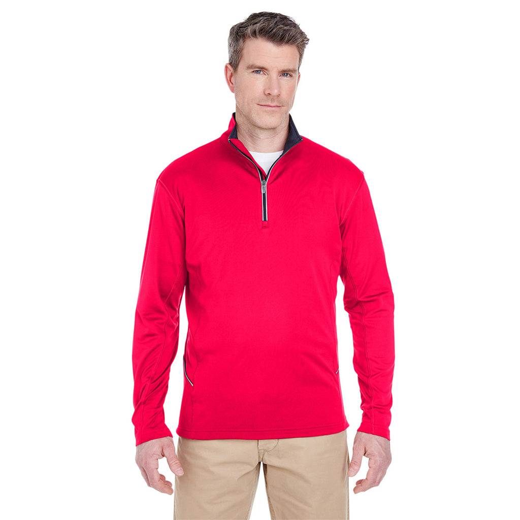 UltraClub Men's Red Cool & Dry Sport Quarter-Zip Pullover
