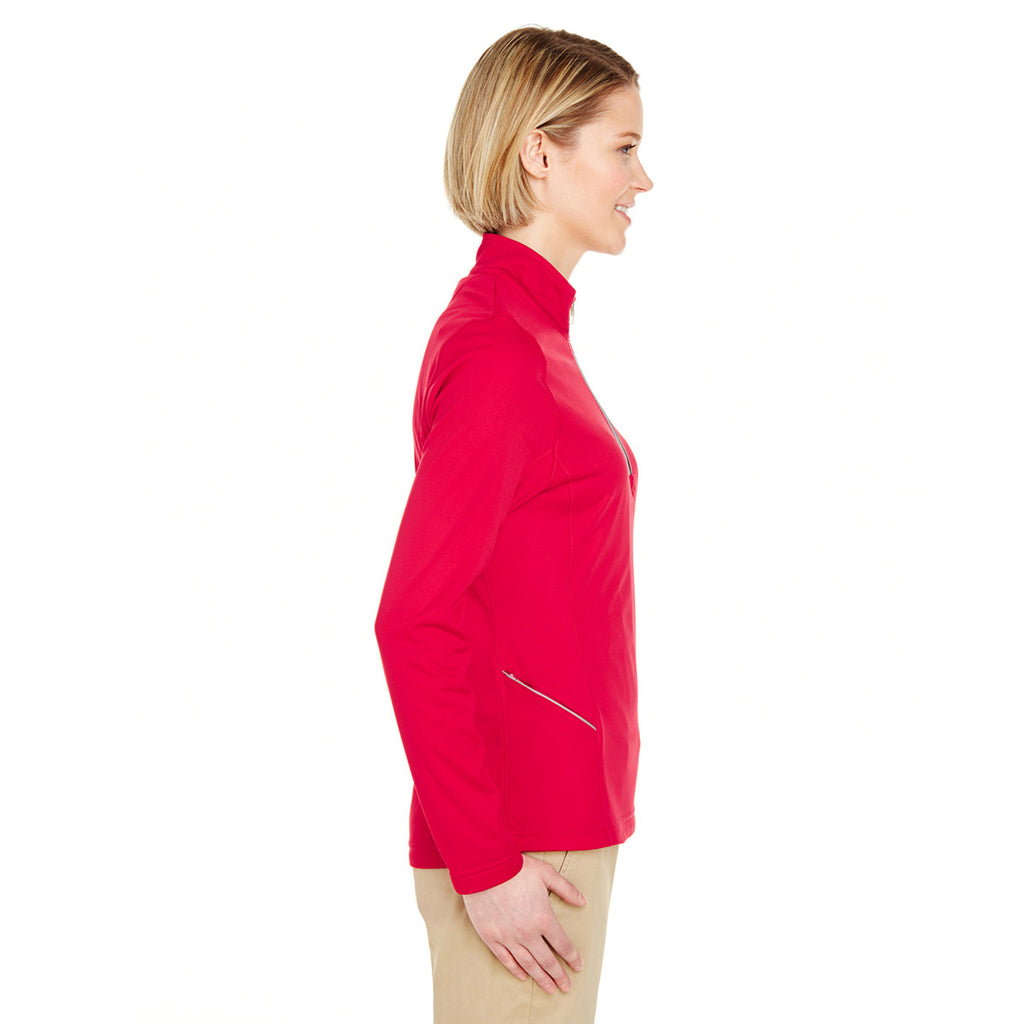 UltraClub Women's Red Cool & Dry Sport Quarter-Zip Pullover