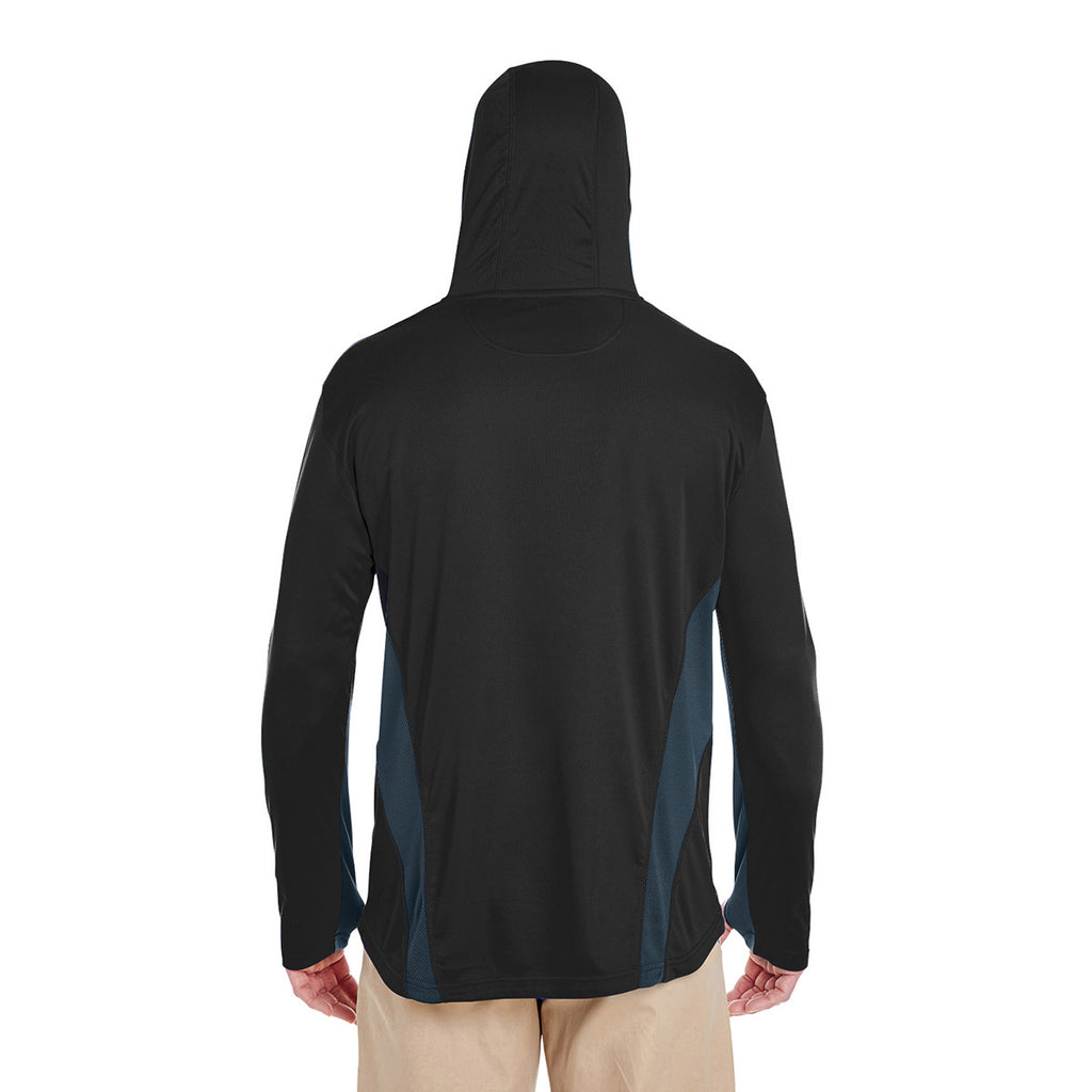 UltraClub Men's Black/Charcoal Cool & Dry Sport Hooded Pullover