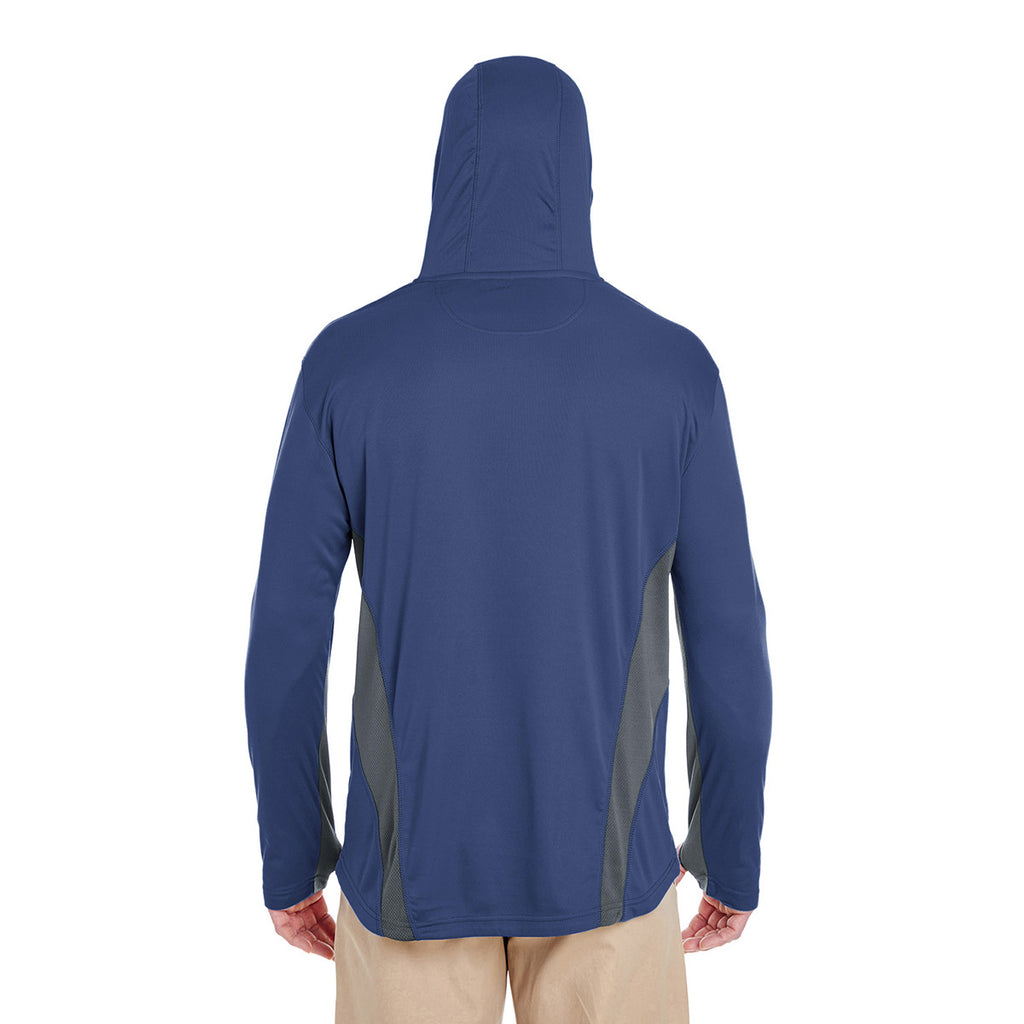 UltraClub Men's Navy/Charcoal Cool & Dry Sport Hooded Pullover