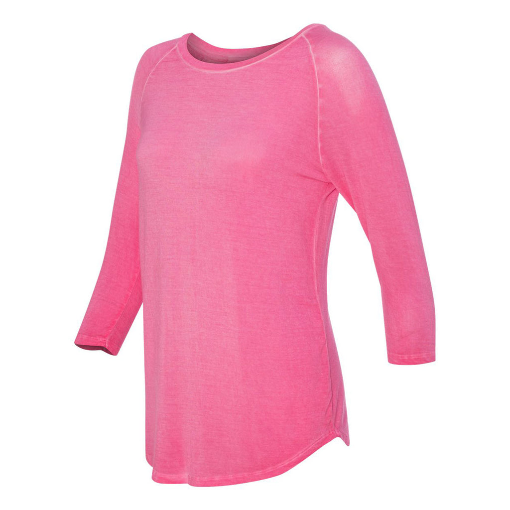 J. America Women's Cosmic Pink Oasis Wash Three-Quarter Sleeve T-Shirt