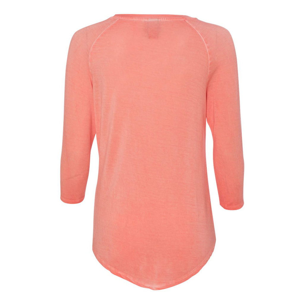 J. America Women's Fusion Coral Oasis Wash Three-Quarter Sleeve T-Shirt