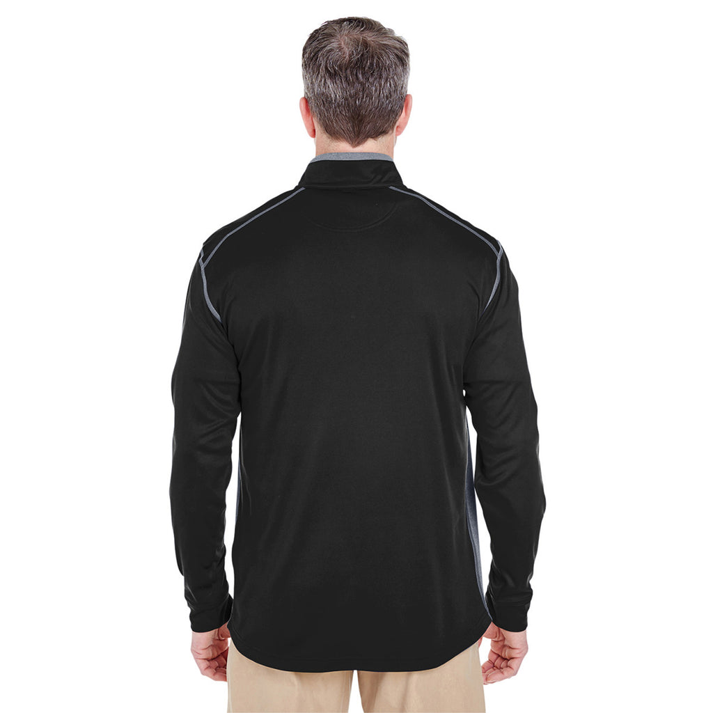UltraClub Men's Grey Heather/Black Cool & Dry Sport Two-Tone Quarter-Zip Pullover
