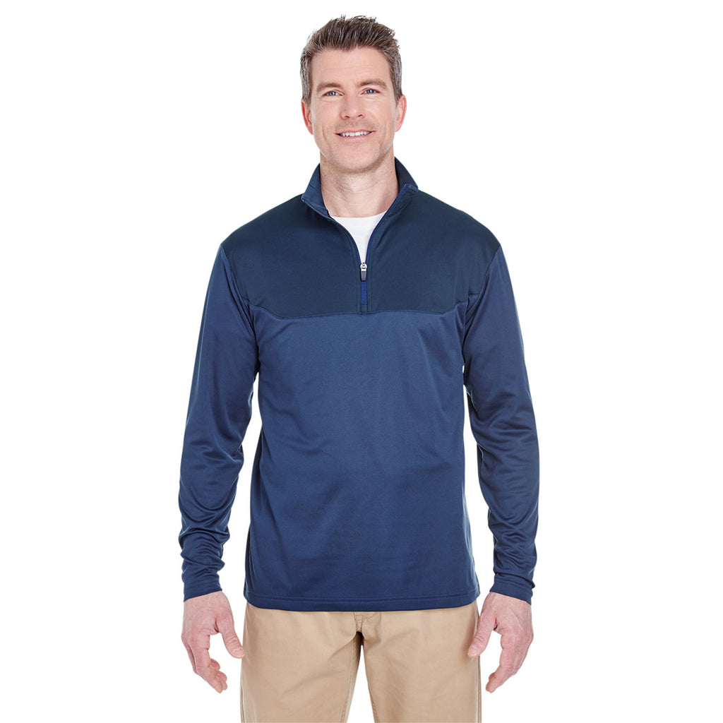 UltraClub Men's Navy/Blue Cool & Dry Sport Colorblock Quarter-Zip Pullover