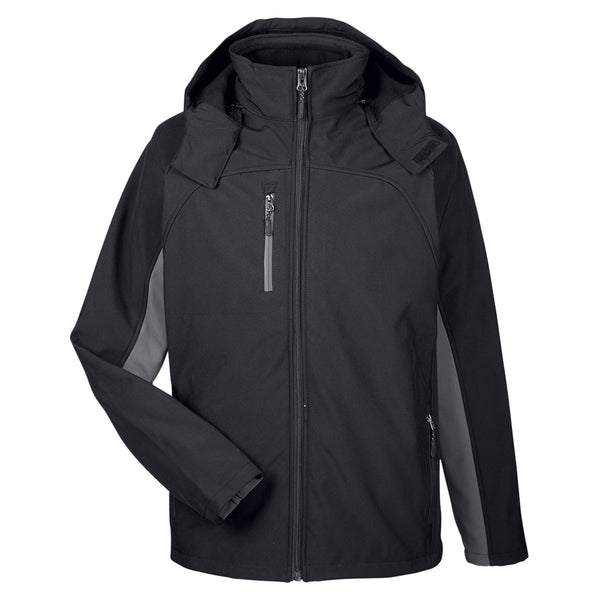 UltraClub Men's Black/Charcoal Colorblock 3-in-1 Systems Hooded Soft S