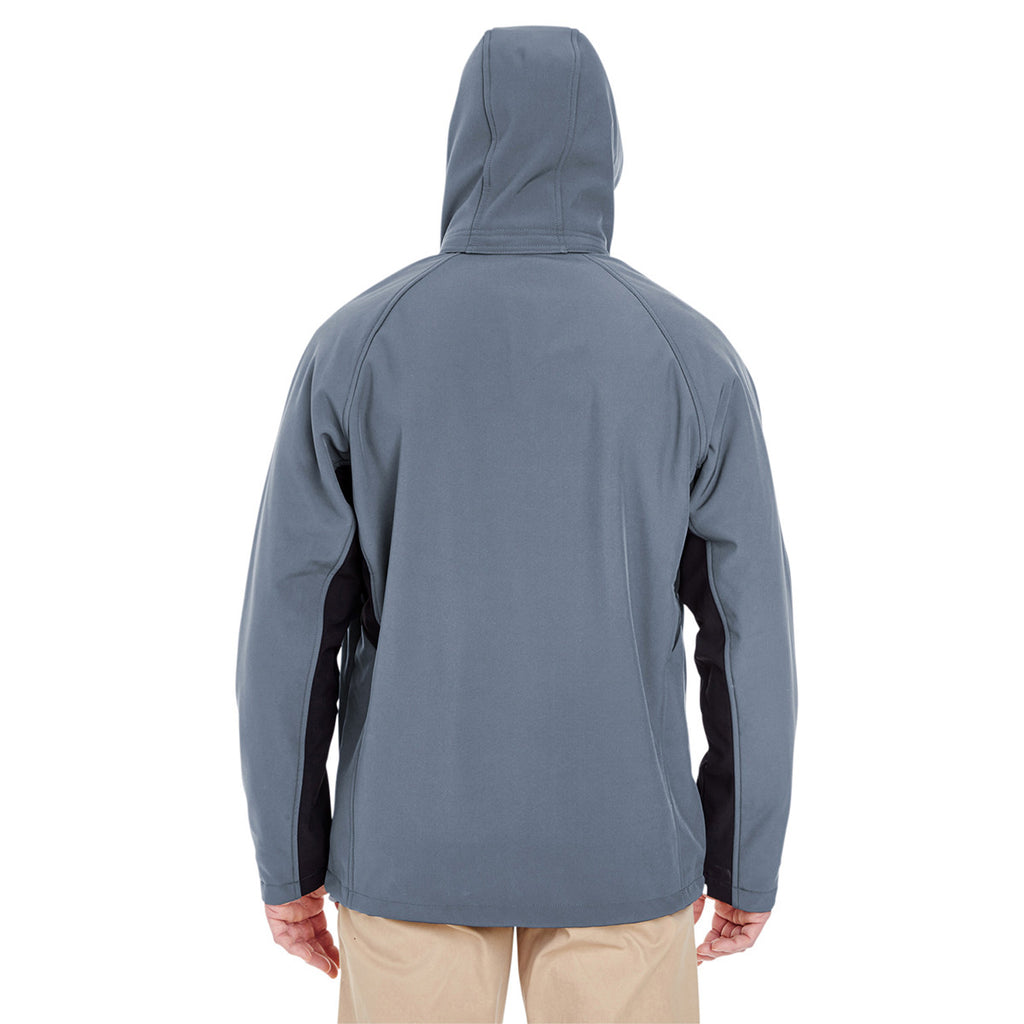 UltraClub Men's Ebony/Black Colorblock 3-in-1 Systems Hooded Soft Shell Jacket