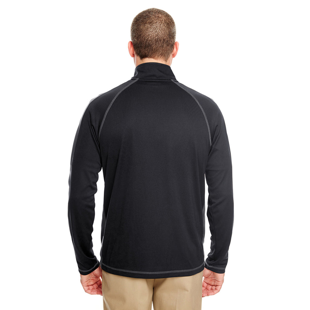 UltraClub Men's Black/Charcoal Cool & Dry Sport Quarter-Zip Pullover with Side & Sleeve Panels