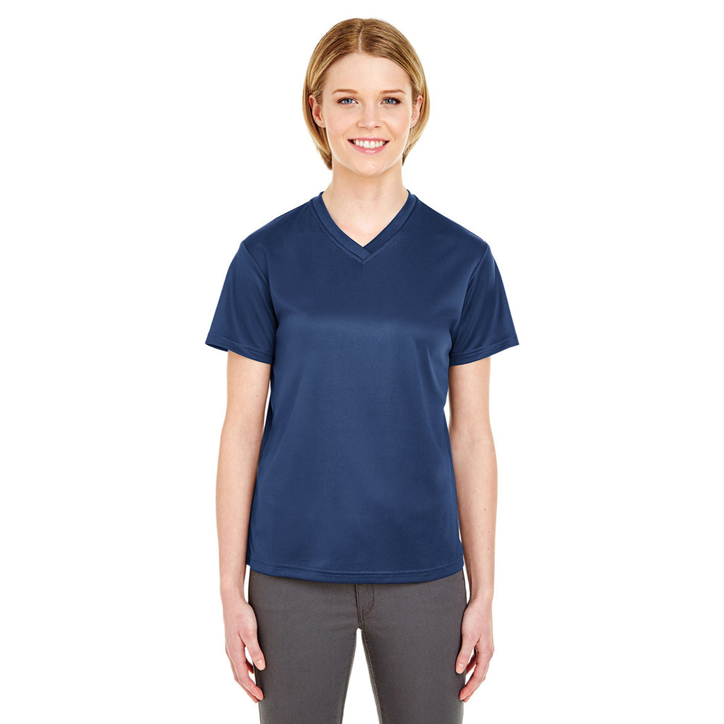 UltraClub Women's Navy Cool & Dry Sport V-Neck T-Shirt