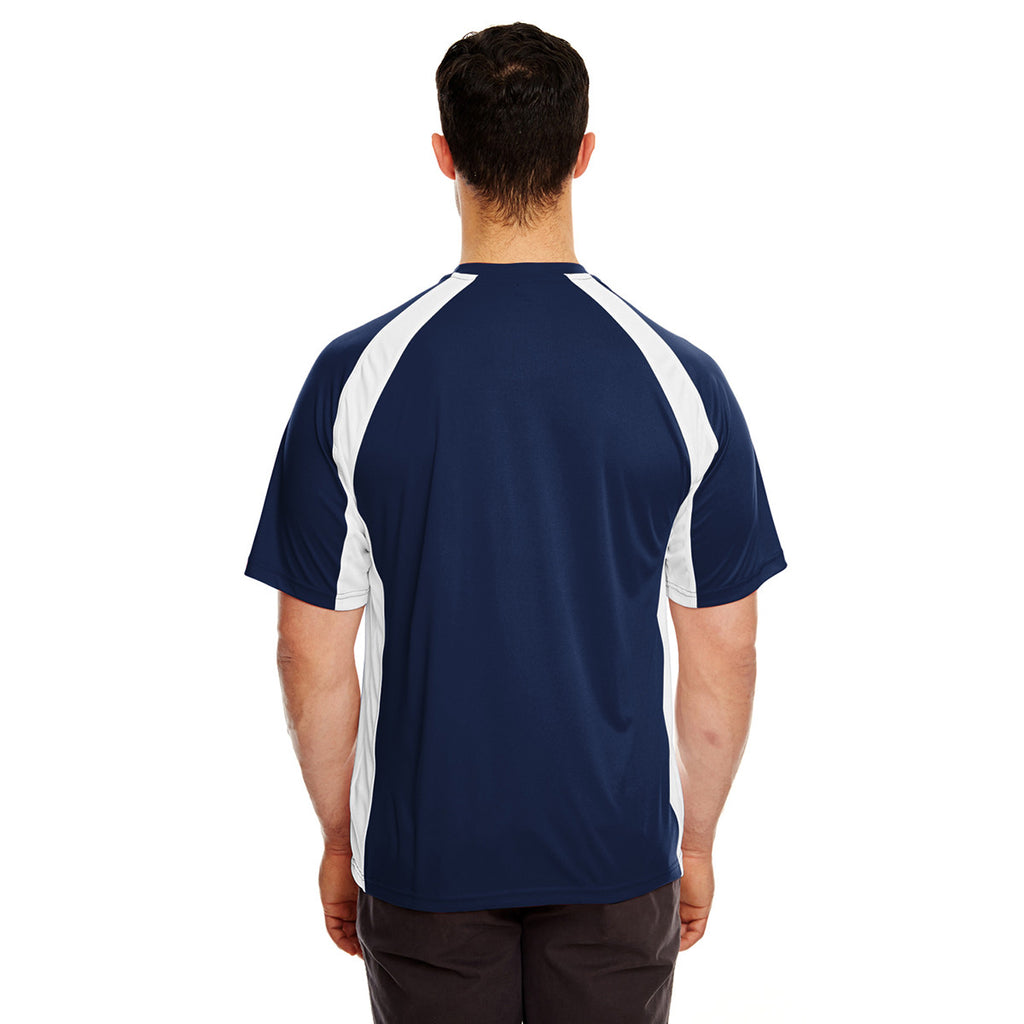 UltraClub Men's Navy/White Cool & Dry Sport Two-Tone Performance Interlock T-Shirt