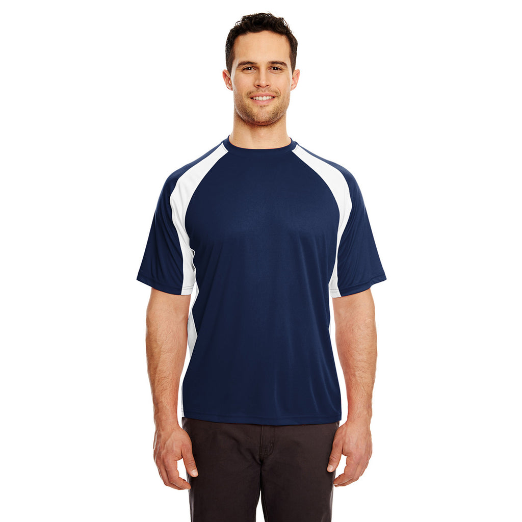 UltraClub Men's Navy/White Cool & Dry Sport Two-Tone Performance Interlock T-Shirt